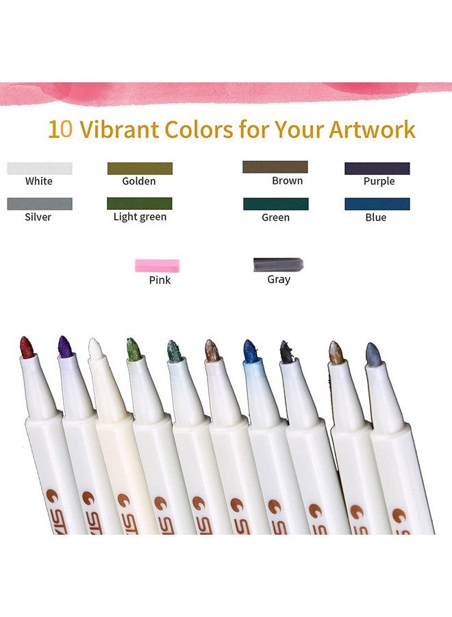 Sta Pen Metallic Painting Pen Set Of 10 Color Art Fine Tip Metallic Colored Pen Supplies Painting Marker For Artists Watercolor