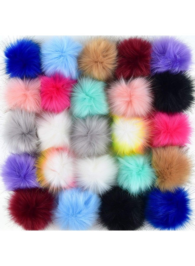 24 Pieces Faux Fox Fur Pom Pom Balls Diy Fur Fluffy Pom Pom With Elastic Loop For Hats Keychains Scarves Gloves Bags Charms Knitting Accessories (Multicolor)