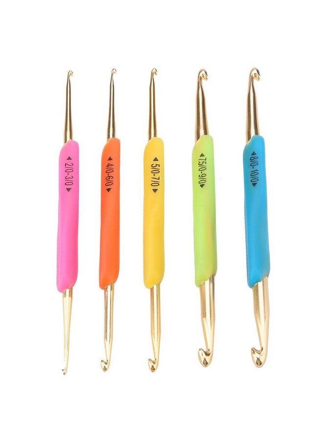 Crochet Hooksdouble Hook Crochet Hook Set Tpr Soft Rubber Handle Aluminum Knitting Needle Set (Color Random)