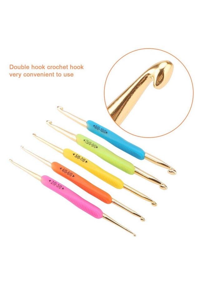 Crochet Hooksdouble Hook Crochet Hook Set Tpr Soft Rubber Handle Aluminum Knitting Needle Set (Color Random)