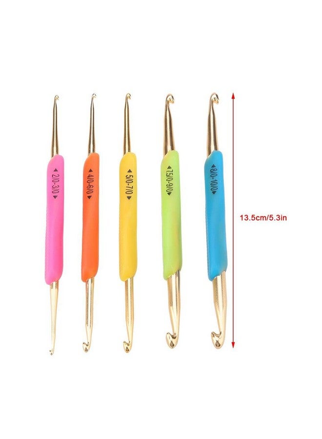 Crochet Hooksdouble Hook Crochet Hook Set Tpr Soft Rubber Handle Aluminum Knitting Needle Set (Color Random)