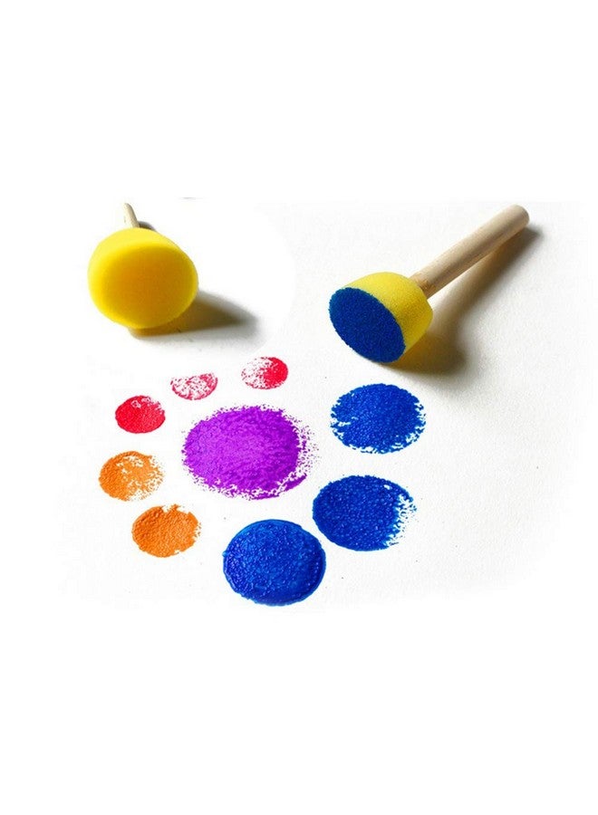 8 Pcs Yellow Foam With Wooden Handle Painting Sponge Round Head Assorted Size Kit For Students Painting Tools Set Diy Craft Art Project
