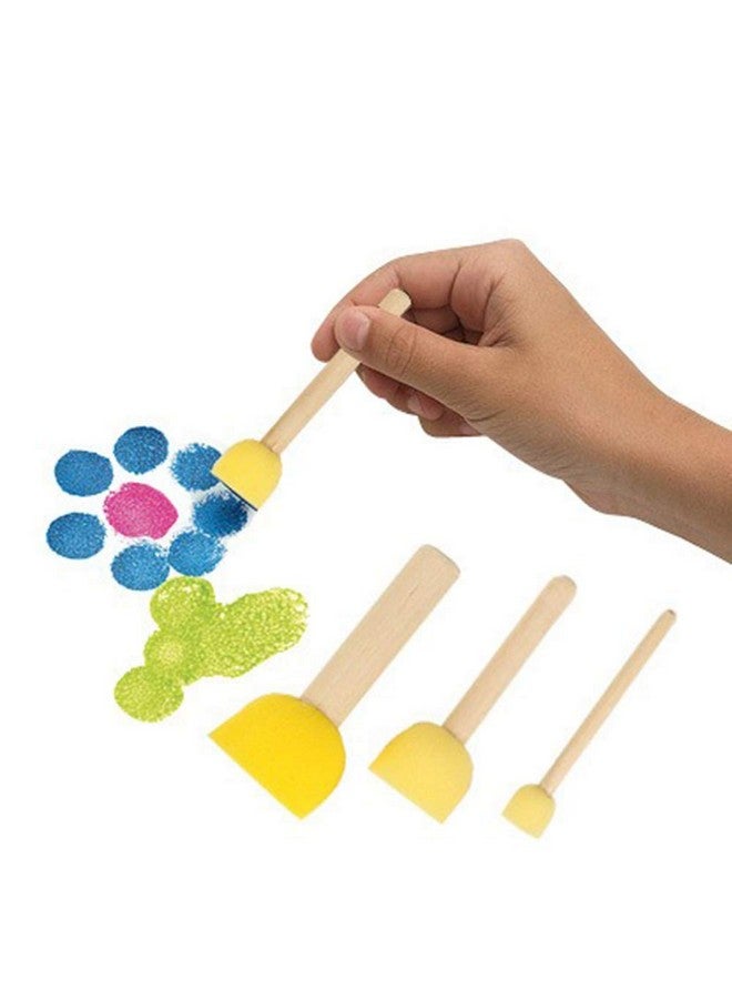 8 Pcs Yellow Foam With Wooden Handle Painting Sponge Round Head Assorted Size Kit For Students Painting Tools Set Diy Craft Art Project