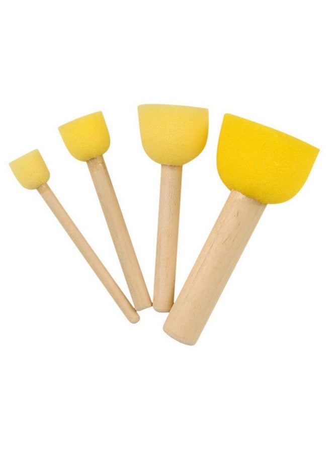 8 Pcs Yellow Foam With Wooden Handle Painting Sponge Round Head Assorted Size Kit For Students Painting Tools Set Diy Craft Art Project