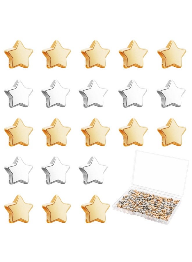 200Pcs Star Spacer Beads Star Shape Silver Charm Loose Bead Small Hole Starshaped Alloy Metal Plated Fivepointed Pendant Beads For Jewelry Making Diy Bracelet Necklace Craft With Box