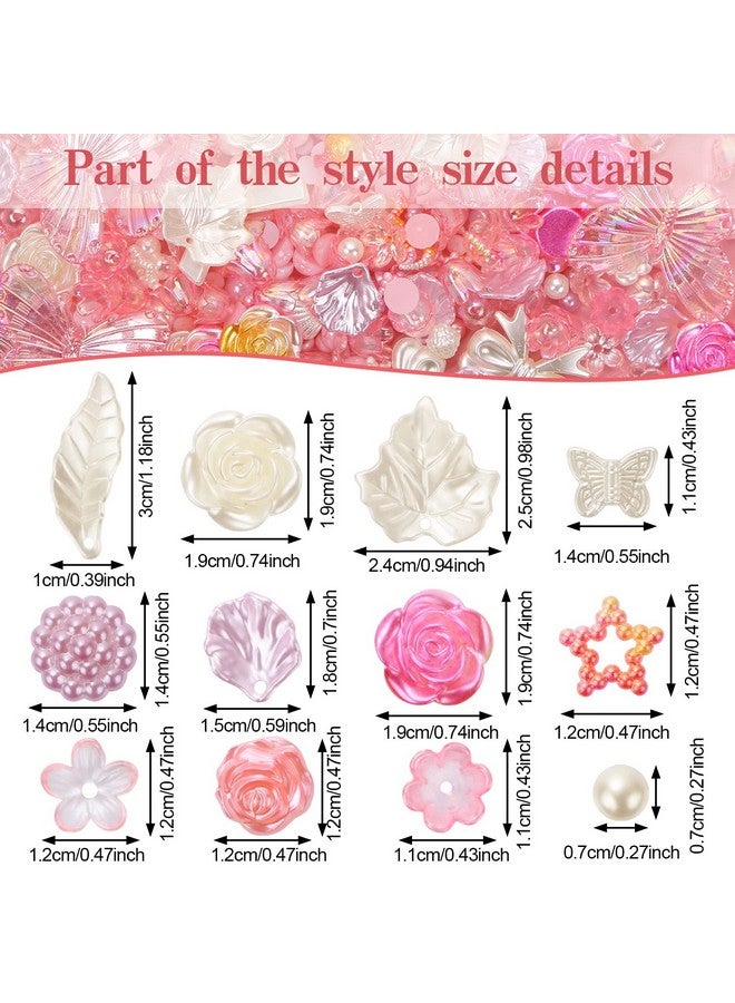 350 Pcs 3D Resin Abs Rose Flower Bows Butterfly Flatback Charms Uhomeny Mix Shape Acrylic Pink Embellishments Beads With Half Round Ab Pearls For Bracelets Necklace Jewelry Making Diy Crafts