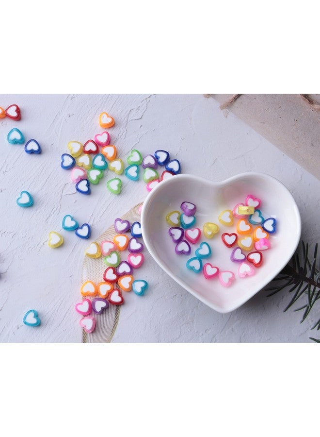 150 Pcs Heart Shape Beads With 2 Holes Acrylic Colorful Love Mixed Flat Loose Pony Beads For Diy Jewelry Making Bracelet Necklace Crafting Key Chain Ring Earring (Heart)