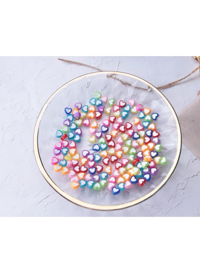150 Pcs Heart Shape Beads With 2 Holes Acrylic Colorful Love Mixed Flat Loose Pony Beads For Diy Jewelry Making Bracelet Necklace Crafting Key Chain Ring Earring (Heart)