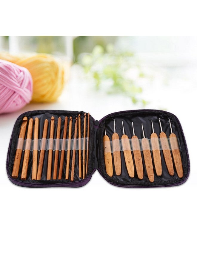 Bamboo Handle Crochet Hooks Knit Weave Yarn Craft Knitting Needle 20 Pcs Bamboo Crochet Hooks Kit With Purple Case