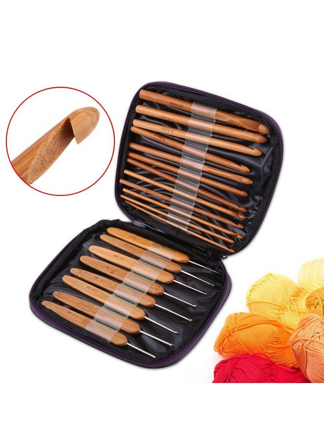 Bamboo Handle Crochet Hooks Knit Weave Yarn Craft Knitting Needle 20 Pcs Bamboo Crochet Hooks Kit With Purple Case
