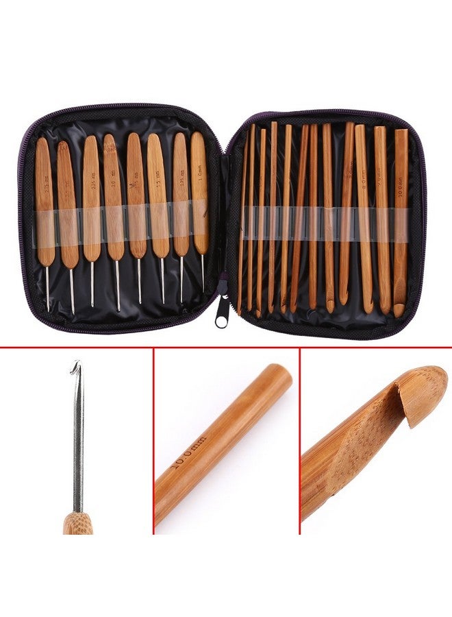 Bamboo Handle Crochet Hooks Knit Weave Yarn Craft Knitting Needle 20 Pcs Bamboo Crochet Hooks Kit With Purple Case