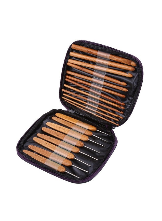 Bamboo Handle Crochet Hooks Knit Weave Yarn Craft Knitting Needle 20 Pcs Bamboo Crochet Hooks Kit With Purple Case