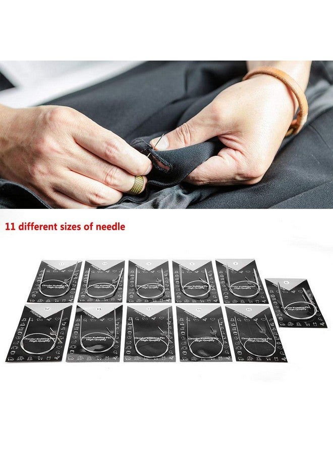 11Pcs 43/65/80Cm Multisize Stainless Steel Circular Knitting Needle Handcraft Sweater Weave Needle Set Knitting Needles Crafts(80Cm)