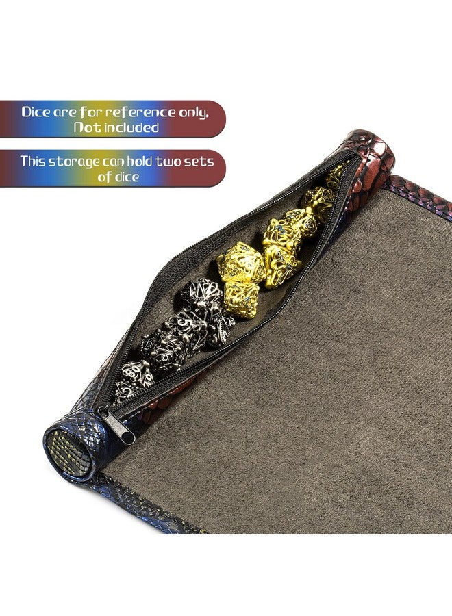 Dice Mat And Storage 2 In 1 Dragon Scale Scroll Pu Leather With Velvet For Table Games Dungeons And Dragons Dnd D&D (Dragon Scale)