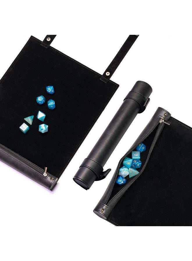 2 In 1 Dice Rolling Mat & Zippered Dice Holder Dice Tray Compatible With Dnd Polyhedral Dice Dungeons And Dragon (Black)