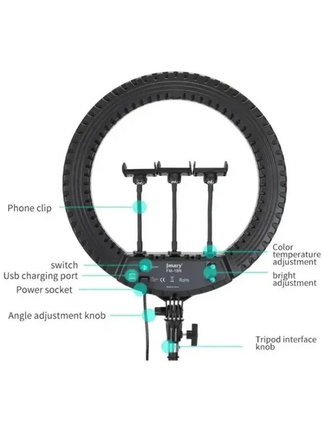 JMARY FM-18R LED Beauty Ring Light 18-inch Photography Live Streaming Fill Light