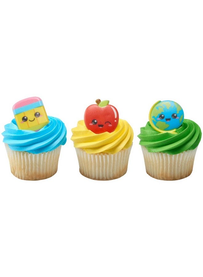 Kawaii Back To School Cupcake Rings Toppers Cake Decorations 24 Pc