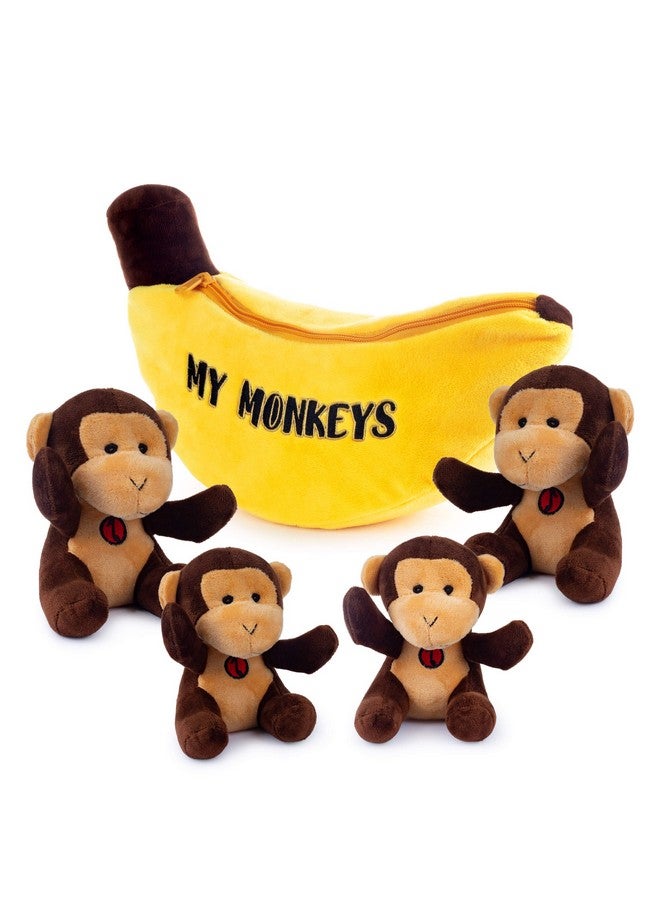 Talking Plush Monkeys Toy Set With Banana Carrier Soft Fluffy And Great Gift For Babies And Toddlers