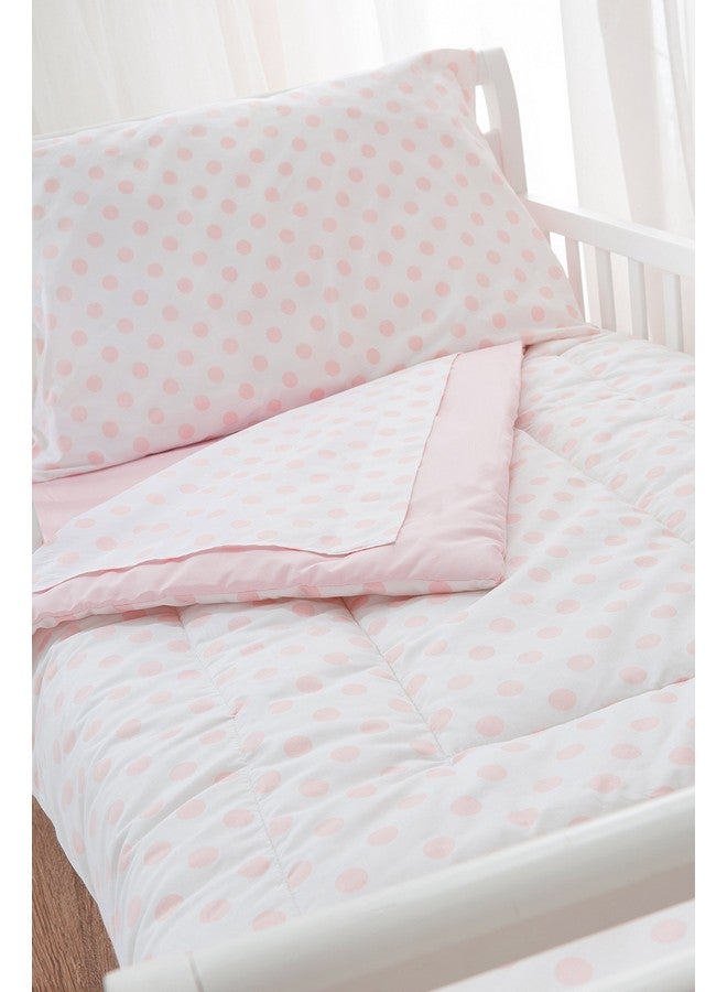 100% Cotton Percale 4Piece Toddler Bedding Set Pink For Girls