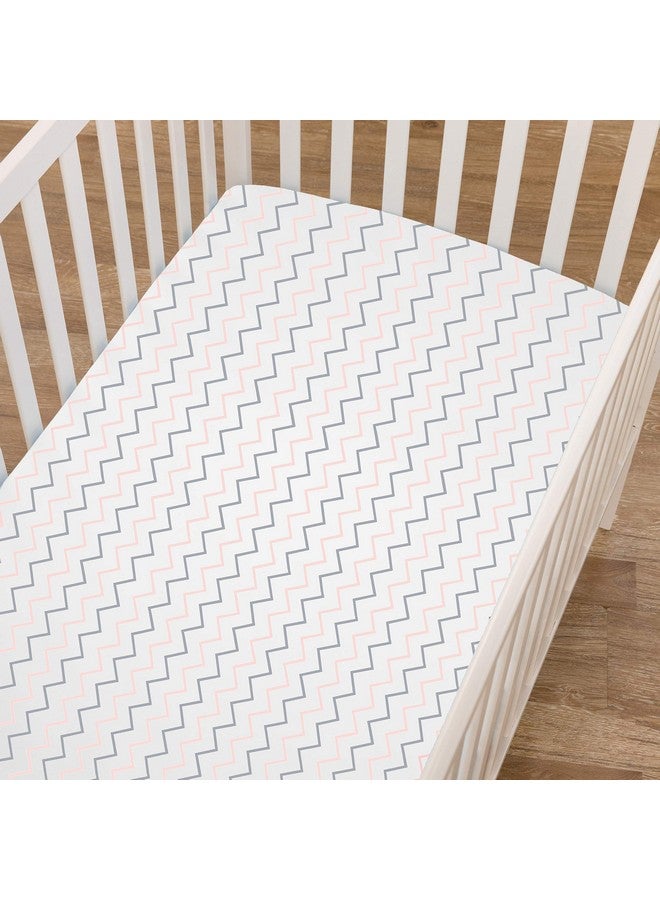 Fitted Pack N Play Playard Sheet 27 X 39 Soft Breathable Neutral 100% Cotton Jersey Pack And Play Sheet Pink Zigzag For Boys And Girls Fits Most Mini Crib Mattresses