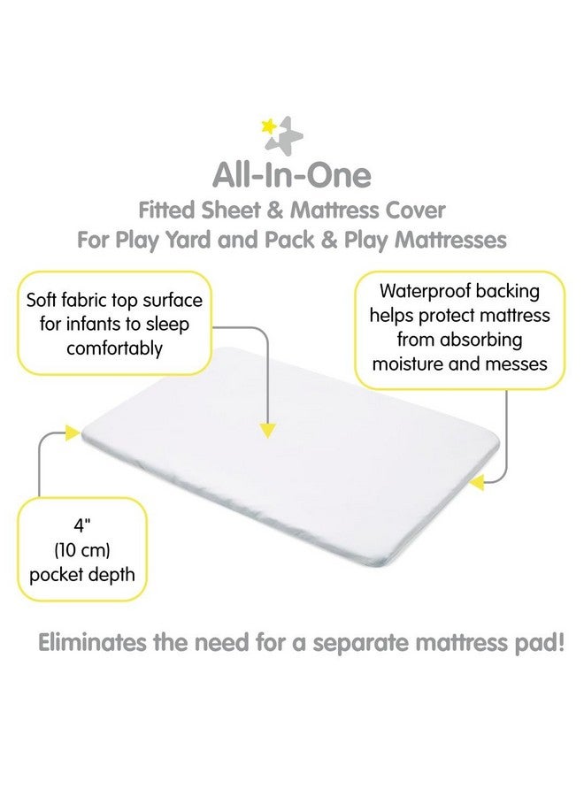 Allinone Fitted Sheet & Waterproof Cover For 39 X 27/99 X 69 Cm Play Yard Mattress White (2Pack)