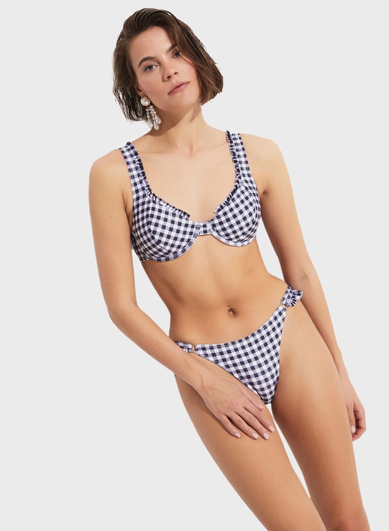 Checked Frill Bikini Top & Bottom Set