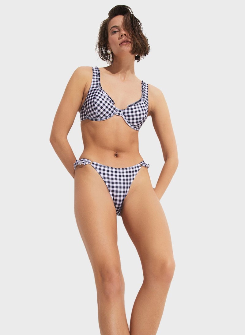 Checked Frill Bikini Top & Bottom Set