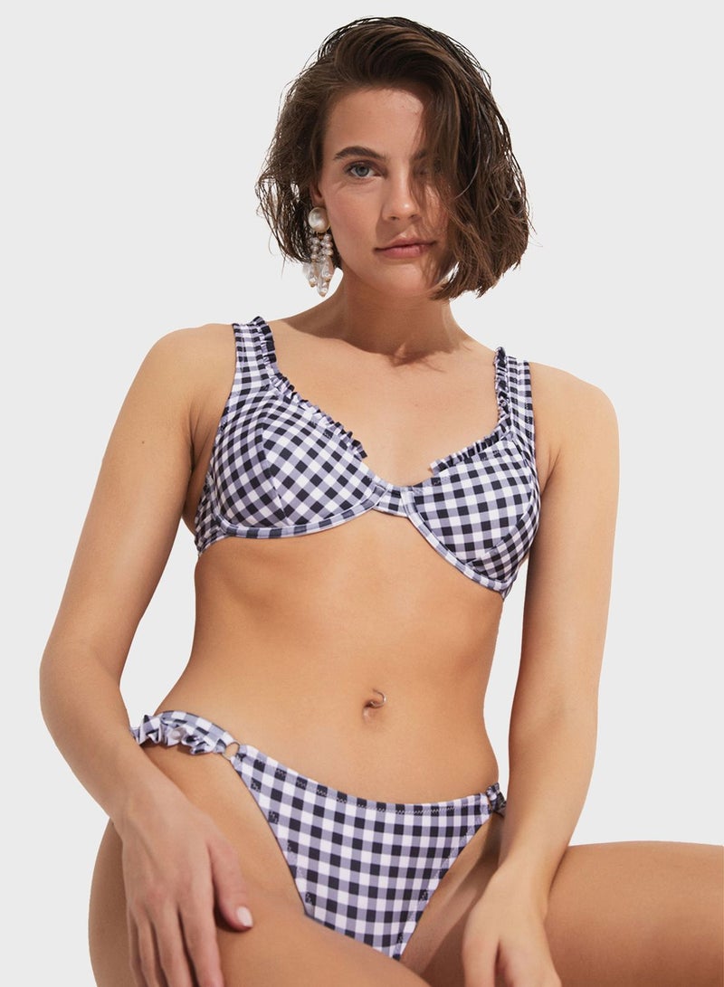 Checked Frill Bikini Top & Bottom Set