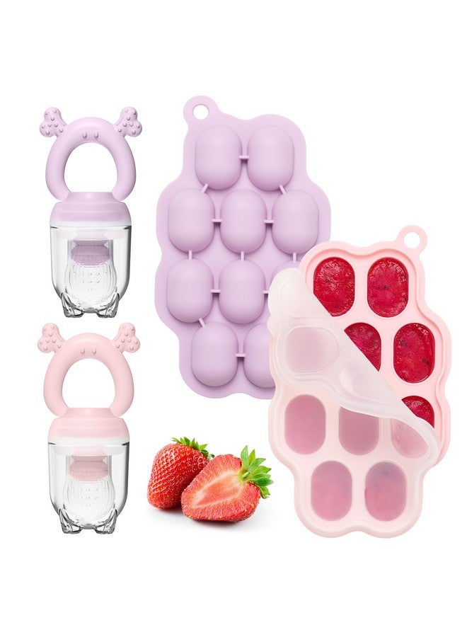 Baby Breastmilk Popsicle Molds & Baby Fruit Feeder (2 Pack) Baby Food Freezer Tray Storage Containers Silicone Pacifier Feeder And Teether