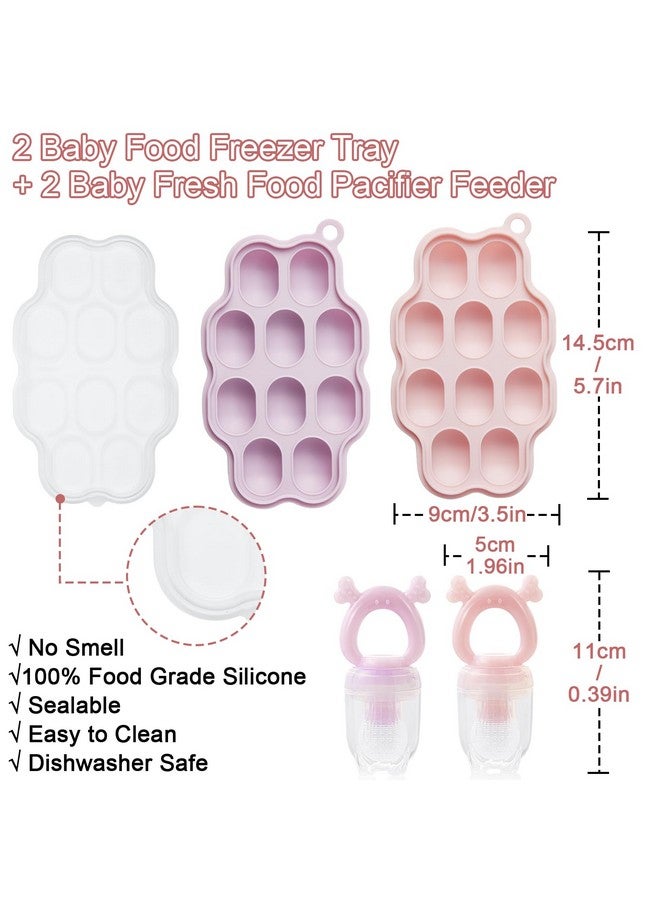 Baby Breastmilk Popsicle Molds & Baby Fruit Feeder (2 Pack) Baby Food Freezer Tray Storage Containers Silicone Pacifier Feeder And Teether