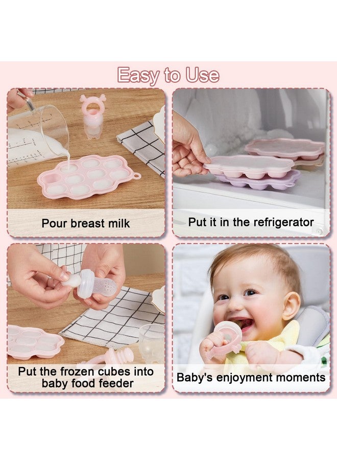 Baby Breastmilk Popsicle Molds & Baby Fruit Feeder (2 Pack) Baby Food Freezer Tray Storage Containers Silicone Pacifier Feeder And Teether