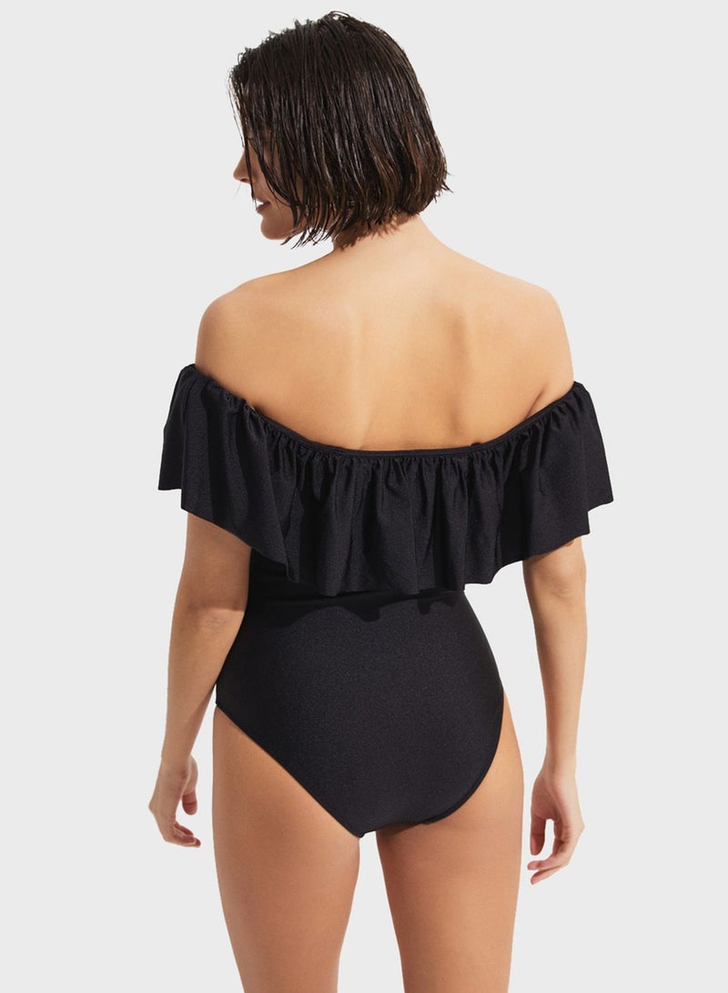 Ruffle High Leg Swimsuit