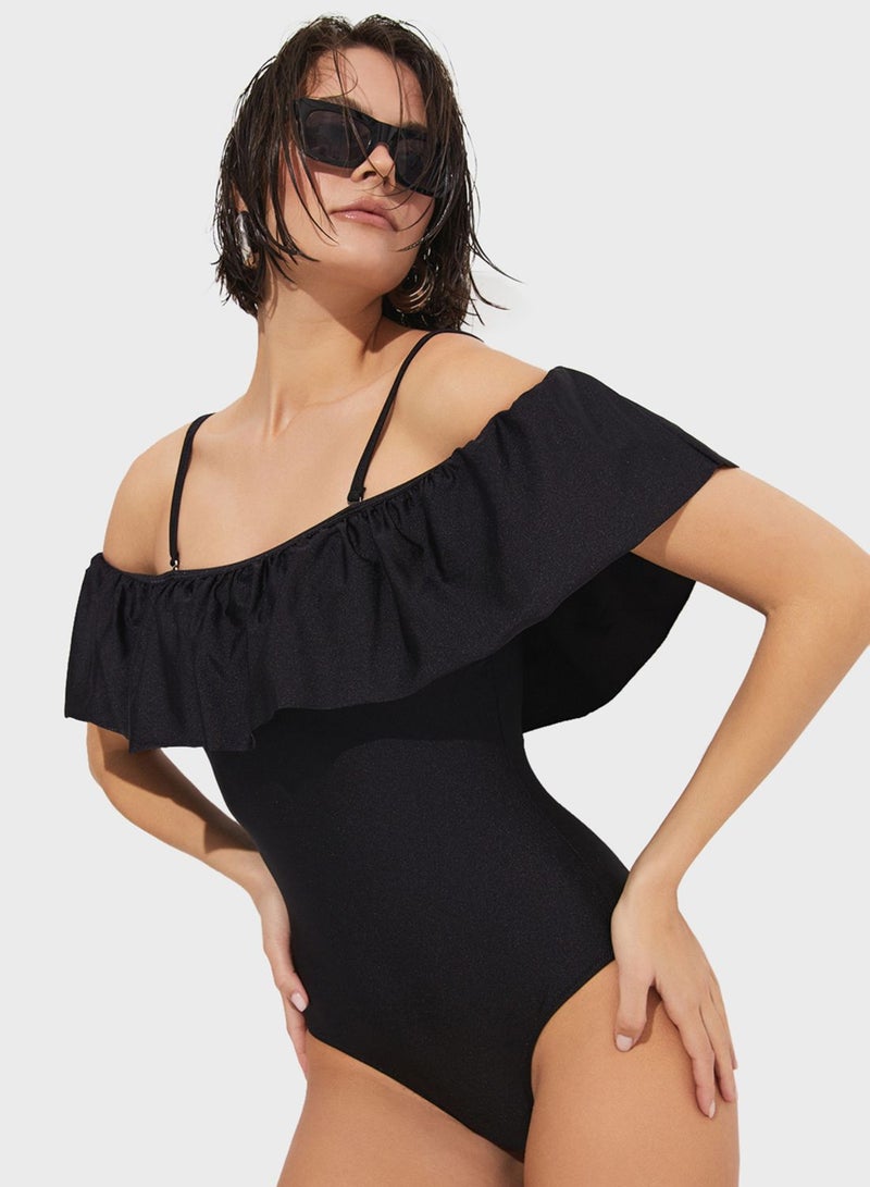 Ruffle High Leg Swimsuit