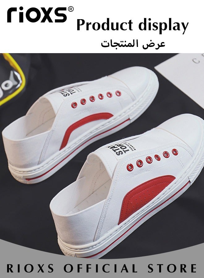 Men's Classic Canvas Low Top Sneakers, High-quality Slip-on Lightweight Breathable Shoes, Fashionable Comfortable Flat Shoes with Non-slip Sole, Casual Canvas Shoes, Suitable for Various Activities