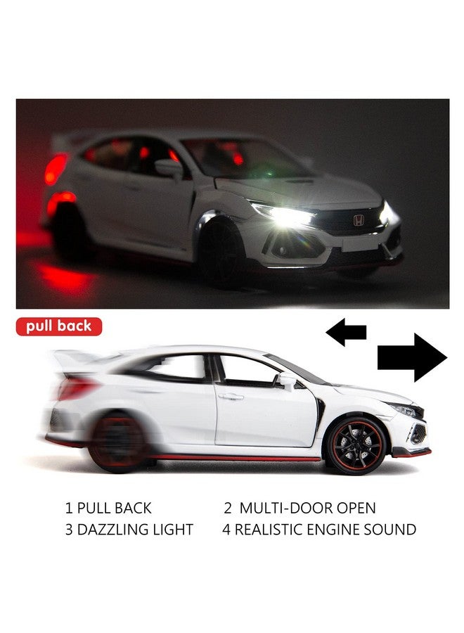 Compatible For 1:32 Diecasting Alloy Civic Car Model Toy Car，Pull Back Alloy Car With Lights And Sound Open Door For Kids Gift Cars For Kids Ages 35Children‘S Gift White