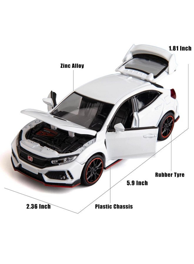 Compatible For 1:32 Diecasting Alloy Civic Car Model Toy Car，Pull Back Alloy Car With Lights And Sound Open Door For Kids Gift Cars For Kids Ages 35Children‘S Gift White