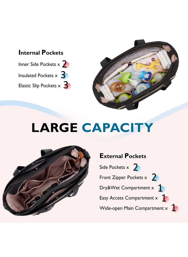 Diaper Bag Tote With Changing Pad Dry And Wet Compartment Large Capacity Baby Bag Crossbody Travel Maternity Bag Black