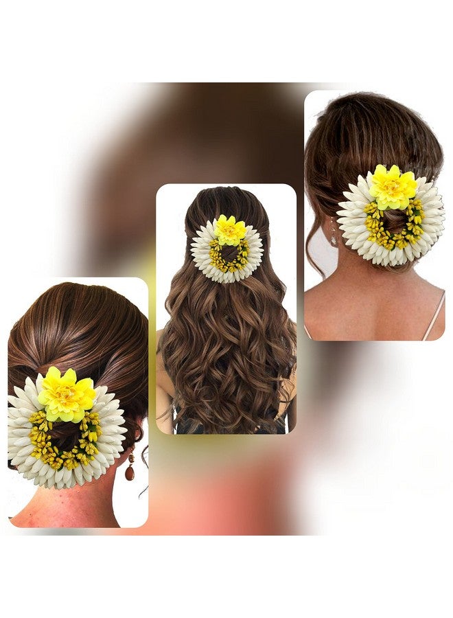 Women Artificial Rose With Pollen Flower Rounded Hair Pin Gajra Style Hair Accessories Yellow 2223