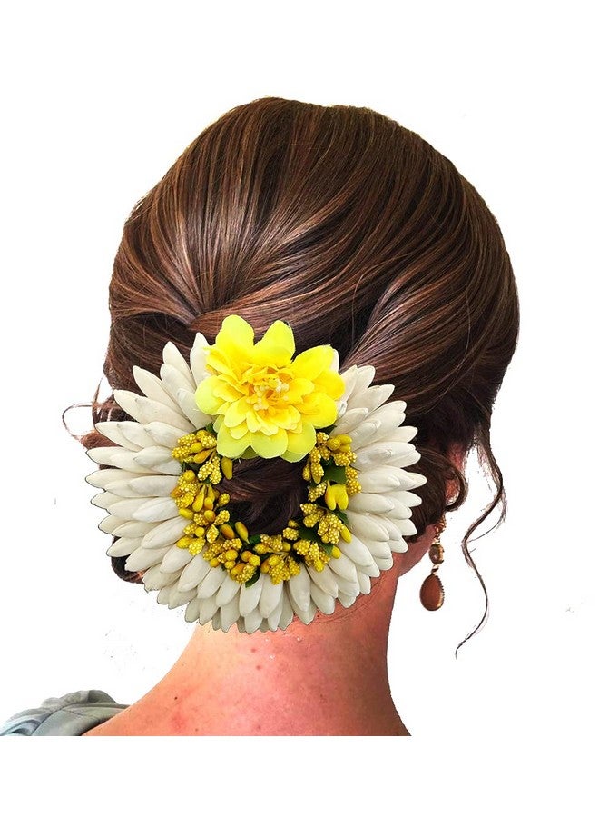 Women Artificial Rose With Pollen Flower Rounded Hair Pin Gajra Style Hair Accessories Yellow 2223