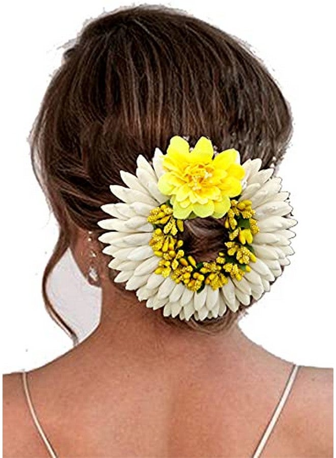 Women Artificial Rose With Pollen Flower Rounded Hair Pin Gajra Style Hair Accessories Yellow 2223