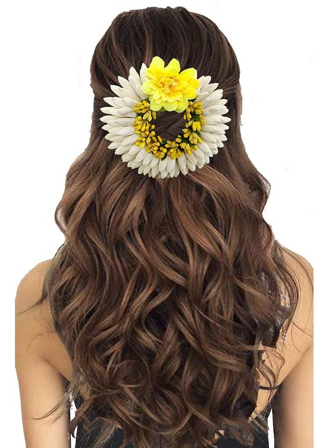 Women Artificial Rose With Pollen Flower Rounded Hair Pin Gajra Style Hair Accessories Yellow 2223