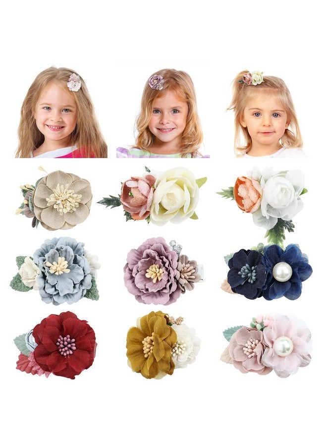 9 Pack Delicate Vintage Floral Rose Flower Alligator Hair Clips Brides Barrettes Accessories For Baby Girls Infants Toddlers Kids Teens Princess