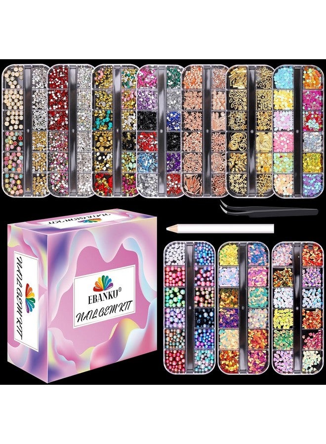 10 Boxes Nail Art Rhinestones Gems Nail Art Crystal Nail Jewels Diamonds Nail Charms With 1 Pc Pick Up Tweezers 1 Pc Wax Pens For Nail Art