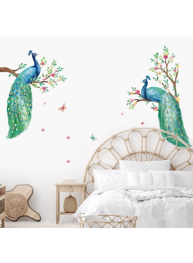 2 Large Peacock Wall Decals Flowers Tree Branch Wall Stickers Bedroom Living Room Office Tv Background Wall Decor