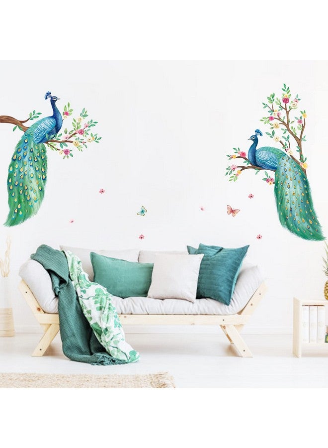 2 Large Peacock Wall Decals Flowers Tree Branch Wall Stickers Bedroom Living Room Office Tv Background Wall Decor