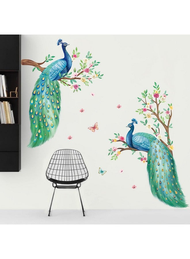 2 Large Peacock Wall Decals Flowers Tree Branch Wall Stickers Bedroom Living Room Office Tv Background Wall Decor