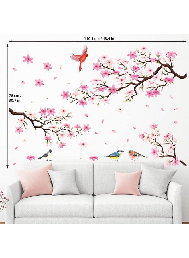 Sg22305 Cherry Blossom Branch (Pink Ver.) Wall Stickers Decals Peel And Stick Bedroom Living Room Flower Murals Décor Floral Bird Furniture Art Removable Nursery Baby Birch