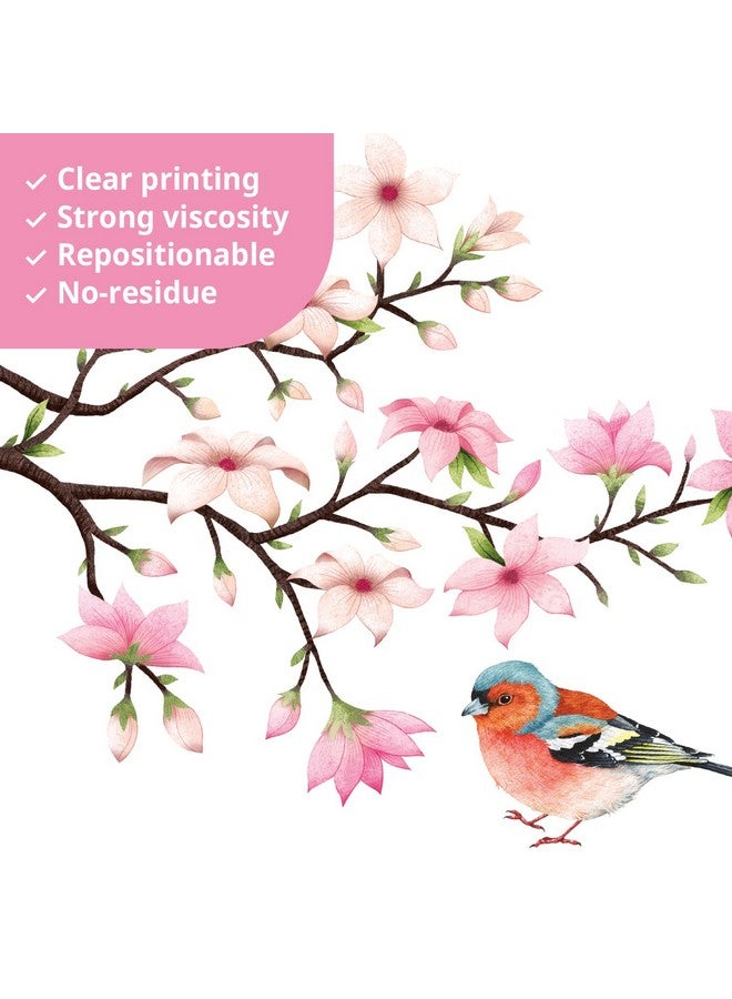 Sg22305 Cherry Blossom Branch (Pink Ver.) Wall Stickers Decals Peel And Stick Bedroom Living Room Flower Murals Décor Floral Bird Furniture Art Removable Nursery Baby Birch