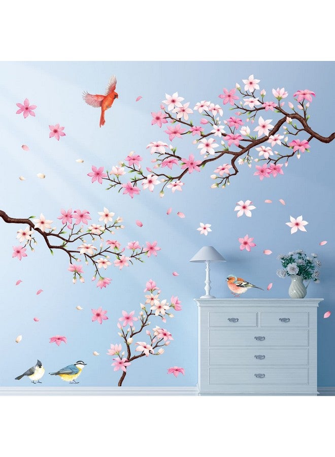 Sg22305 Cherry Blossom Branch (Pink Ver.) Wall Stickers Decals Peel And Stick Bedroom Living Room Flower Murals Décor Floral Bird Furniture Art Removable Nursery Baby Birch