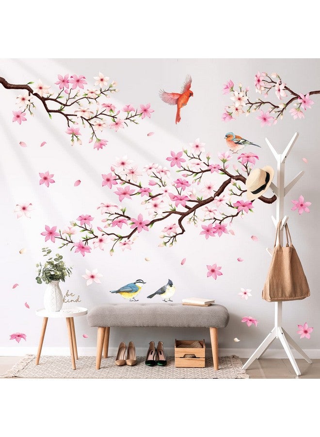 Sg22305 Cherry Blossom Branch (Pink Ver.) Wall Stickers Decals Peel And Stick Bedroom Living Room Flower Murals Décor Floral Bird Furniture Art Removable Nursery Baby Birch